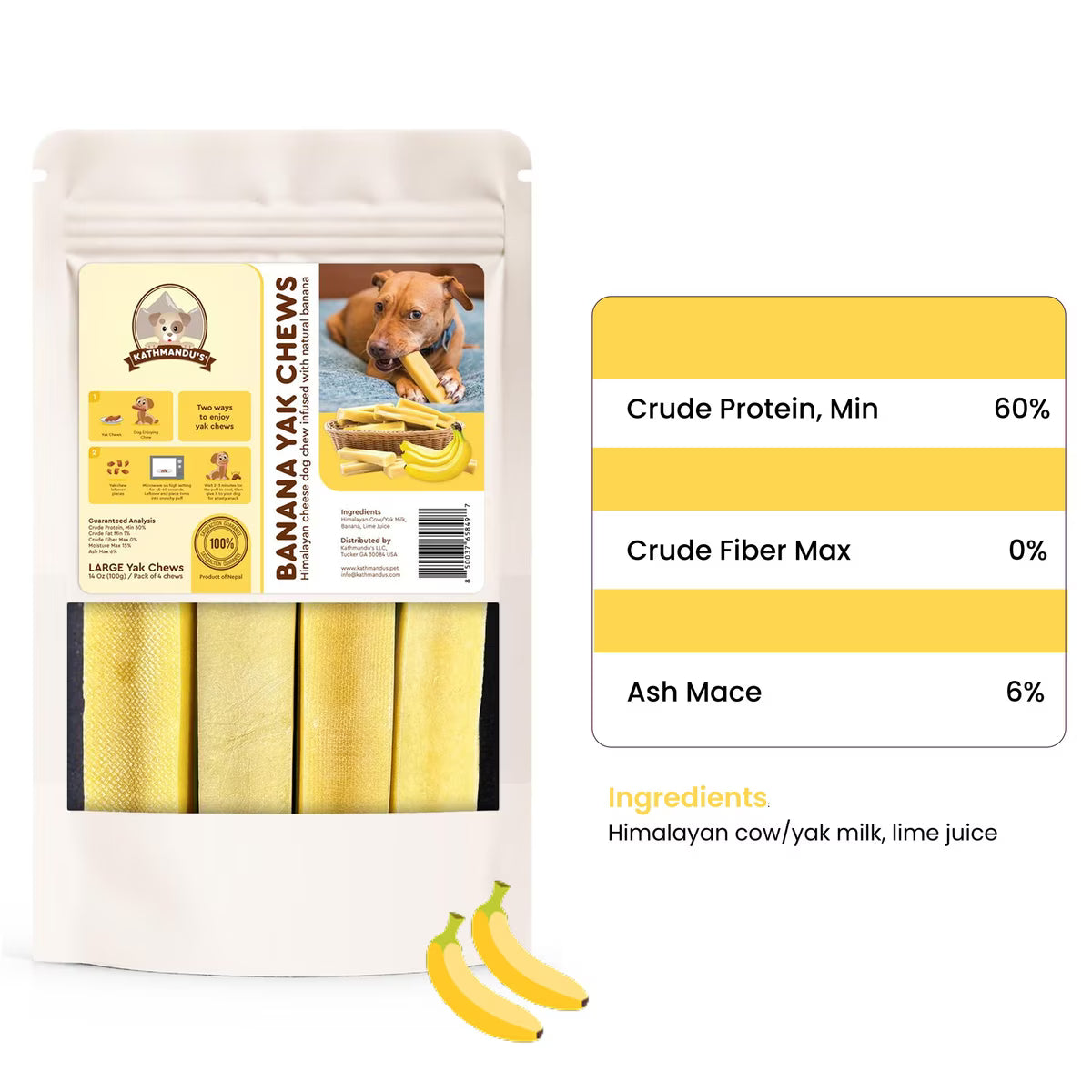 Banana Flavored Himalayan Yak Cheese Dog Chews