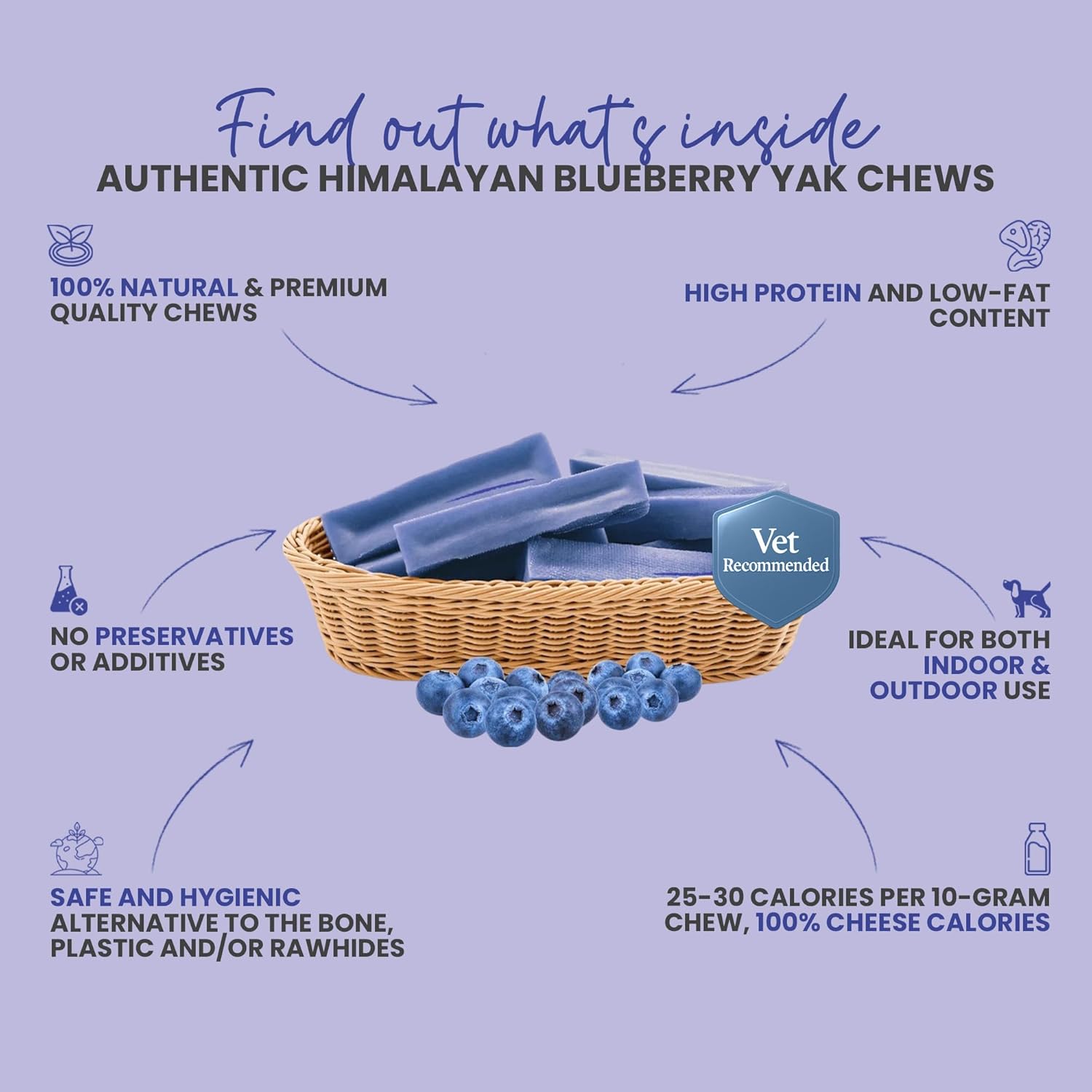 Blueberry Flavored Himalayan Yak Cheese Dog Chews
