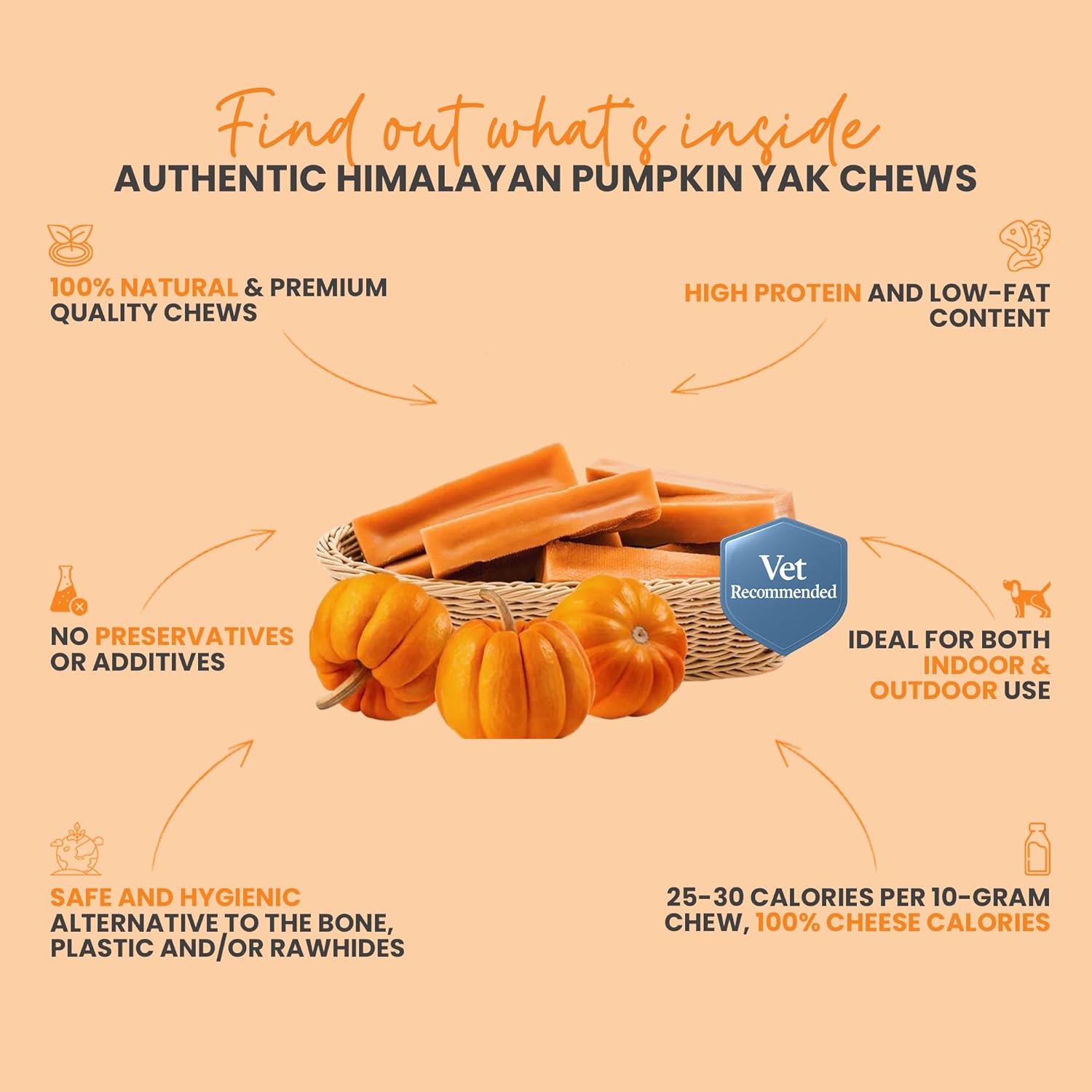 Pumpkin Flavored Himalayan Yak Cheese Dog Chews