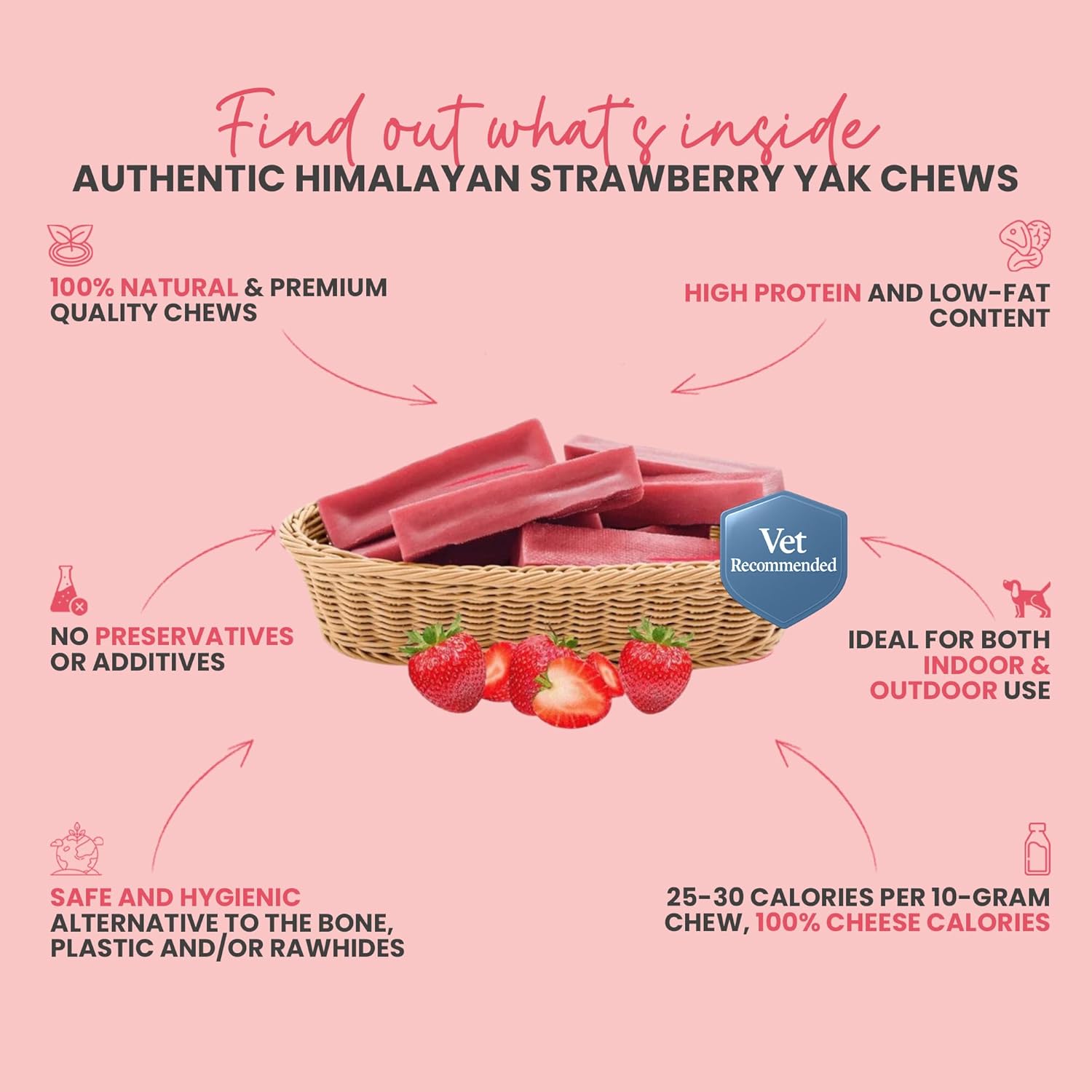 Strawberry Flavored Himalayan Yak Cheese Dog Chews